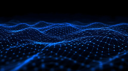 Naklejka premium Abstract Blue Wavy Plexus Network Forms a Digital Landscape Seamlessly