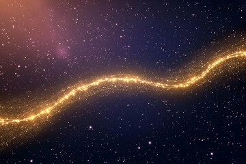 Obraz premium Golden Stream of Light Flows Across a Starry Night Sky Background
