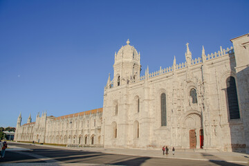 Fototapeta premium the exterior view of Hieronymites Monastery. A former monastery of the Order of Saint Jerome in the Lisbon Portugal. It became the necropolis of the Portuguese royal dynasty of Aviz.