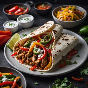 Flat lay composition of pork carnitas tacos Explore the Art of Romeritos: Ultra-Realistic Mexican Food Photography Mastery chicken and vegetable salad
