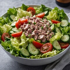 Fresh quinoa salad with tomatoes, arugula in bowl Antipasto Salad. Chef's Special with Lettuce, Cucumber, and Tossed Cheese salad with vegetables