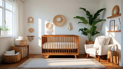 Bright minimalist nursery featuring cozy white decor