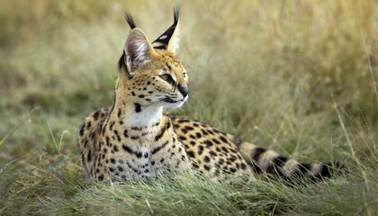 Obraz premium AI generated, animal, animals, mammal, mammals, biotope, habitat, a, individual, foraging, wildlife, caracal, caracal (Caracal caracal), lynx, lynxes, rests, resting