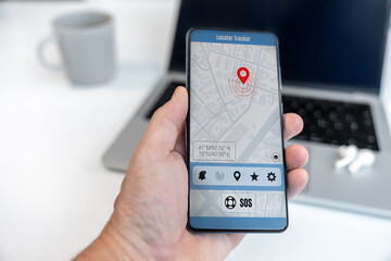People locator app on smartphone. Remote track and follow in real time. GPS mobile phone application