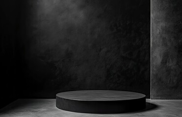 Black background wall with floor, top view. Abstract minimalist texture for product presentation studio. Black grunge concrete wall banner template. Dark abstract background. 
