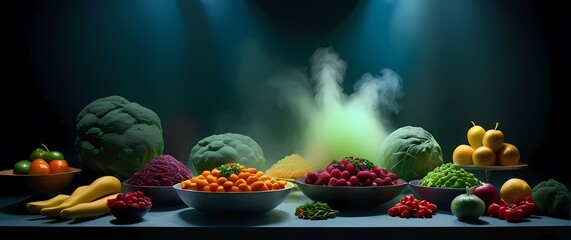 An artistic display of fresh organic food celebrating colors in an elegant presentation