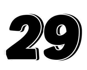 Stylized black number 29 on transparent background, with a bold, 3D appearance and shadow effects for added depth and dimension.