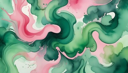 Fondo verde y rosa arremolinado abstracto con formas y patrones fluidos