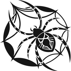 Stylized Spider Web Design with Tribal Art and Sacred Geometry Influence