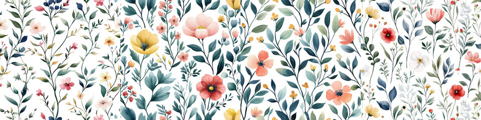Elegant and Vibrant Hand drawn Floral Pattern with Colorful Botanical Blooms Leaves and Foliage  Vintage Delicate and Organic Perfect for Floral Design Nature Backgrounds and SpringSummer Themes
