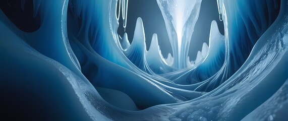 An artistic representation of melting ice caps showcasing patterns of vibrant blues and whites