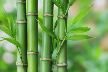 Obraz premium A detailed close up view of a bunch of slender green bamboo sticks