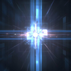 Fototapeta premium Abstract Blue Light Beams Intersect with a Bright Flash in the Center Dynamically