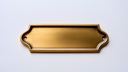 Close up of blank brass nameplate on white background