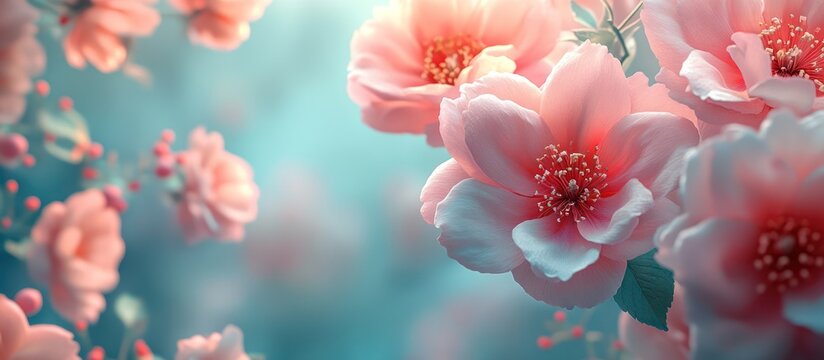 Pink blossoms, garden, spring, soft focus, website
