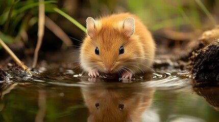 Hamster View of a drinking water from a lake