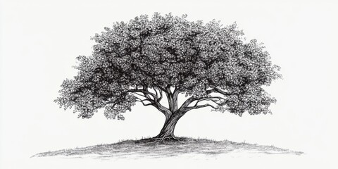 A tree is shown in black and white. The tree is very large and has a lot of branches