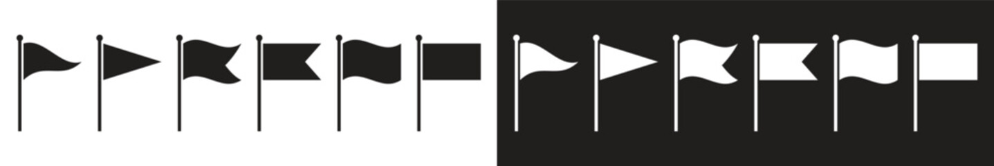 Set of flag icons in black and white isolated elements