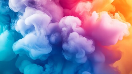 Fototapeta premium A colorful cloud of smoke. The smoke is blue, pink, yellow, and orange