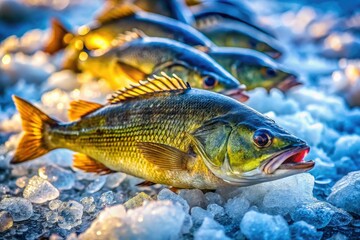 Naklejka premium Dramatic silhouette of fish at Northern Rock's icy bass market, a stunning photographic scene.