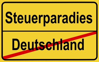 Sign city limits, symbolic image for tax havens outside Germany