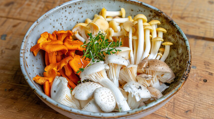 Assorted Fresh Mushrooms in a Bowl