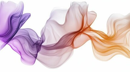 Fototapeta premium A colorful wave of translucent fabric flows gracefully, showcasing vibrant purples and oranges that create a dynamic, artistic effect.