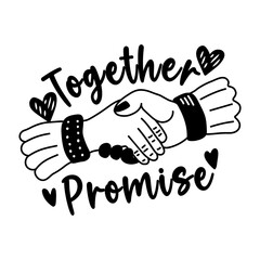 Obraz premium A glyph sticker of two hands shaking with together promise typography 