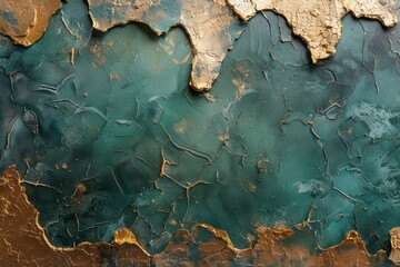 Peeling paint on a wall with a green and gold paint