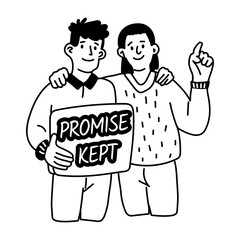 A simple yet powerful illustration of a hand holding a heart symbolizing keeping a promise, glyph style sticker 