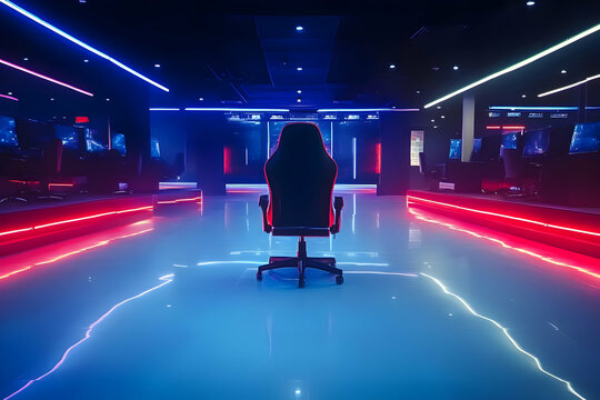 Gaming Room Interior Design Shines with Neon Lights and Comfortable Chairs for Competitive Gaming