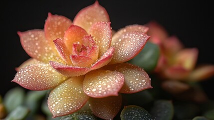 Beautiful close-up of a vibrant succulent with water droplets showcasing nature's intricate details and colors