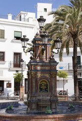 Obraz premium Fountains at on the town hall square in the Andalusian village of Vejer, Spain, Europe