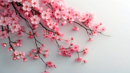 Obraz premium Delicate pink sakura blossoms on a white canvas
