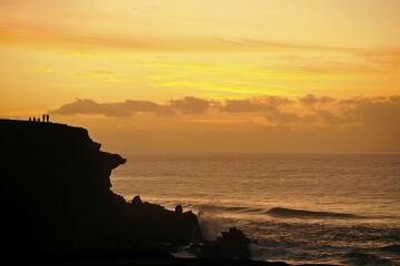 People, sunset, La Pared cliffs, Fuerteventura, Canary Islands, Spain, Europe