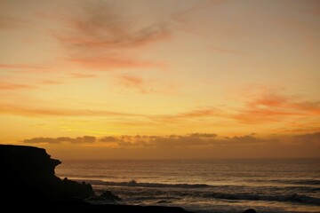 Naklejka premium Sunset, La Pared cliffs, Fuerteventura, Canary Islands, Spain, Europe