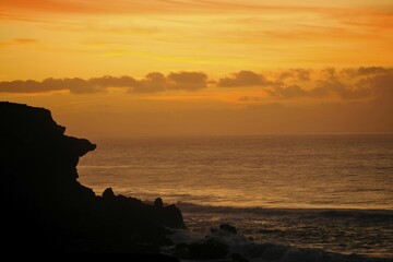Sunset, La Pared cliffs, Fuerteventura, Canary Islands, Spain, Europe