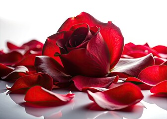 Red Rose Petals Silhouette on White Background AI Art