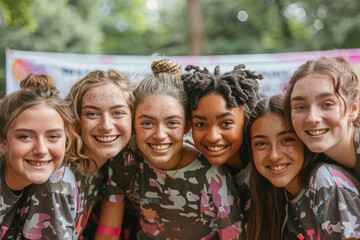 Friends Volunteering Together in a Park for Charity: A Group Portrait.