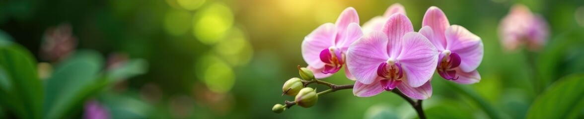 Delicate orchid blooms in a lush green garden, garden, flowers
