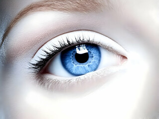 Close-up of Vibrant Blue Eye with White Eyelashes Shows Beauty and Intrigue Intensely