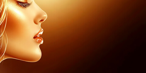 Golden Glamour: A Woman's Face Shimmers with Metallic Makeup, Highlighting Beauty and Luxury