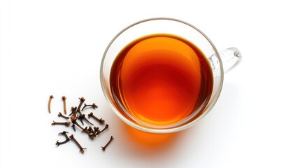 Overhead View of Amber Clove Tea in Glass Cup