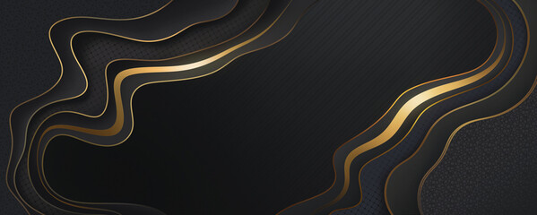 stylish background for design with smooth curved gold wave in gradient	
