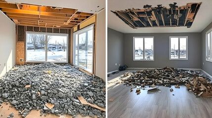 Room Demolition Before and After: From Debris-Filled to Clean and Modern, a Transformation Journey.