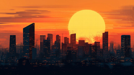 Fototapeta premium Futuristic urban sunset global cybersecurity summit cityscape high-tech environment technology insights