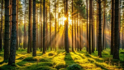 Naklejka premium High-resolution pine forest photography: Minimalist patches, serene nature's embrace.