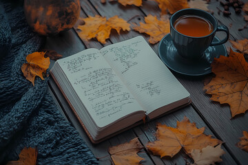 An open notebook with a handwritten haiku resting on a wooden table, inviting creativity and inspiration