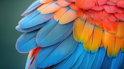 Fototapeta premium blue and yellow macaw parrot wings, Close up of the feathers of a parrot,Texture of beautiful feather Macaw bird 