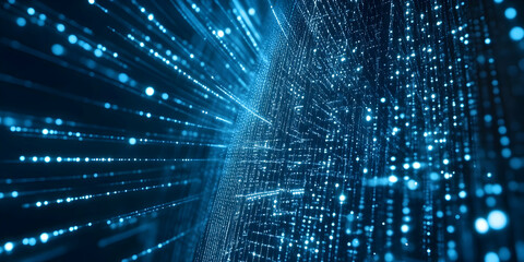 Obraz premium Abstract Blue Particles Flowing and Forming a Digital Network Structure Background